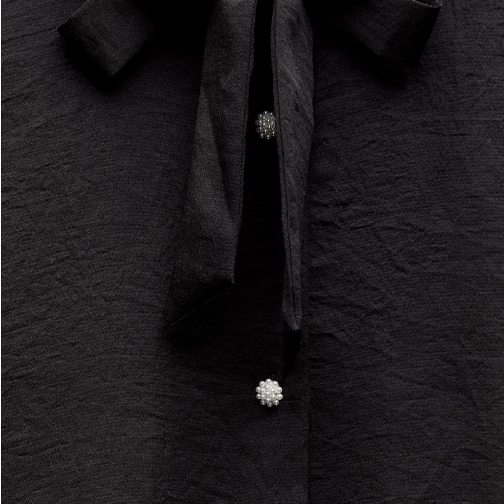 ZARA black satin effect tie collar shirt size medium - Picture 6 of 13